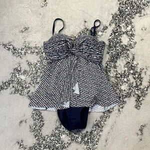 Christina Swimwear Maillots Womens Sz 10 Flare 1pc Crossover Bandeau Navy White